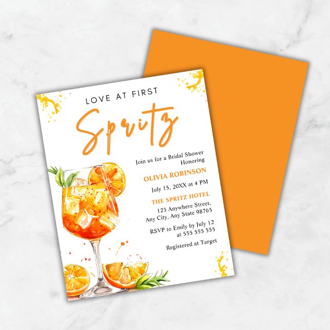 Papier Budget Love at First Spritz Fête des mariées Invit (Budget Love at First Spritz Cocktail Orange Bridal Shower Invitation   )