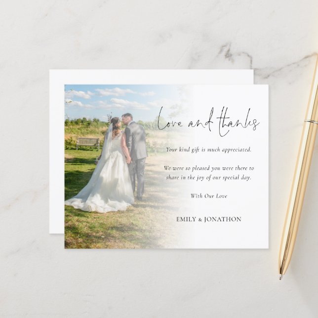 Papier Budget Love et Merci Mariage de script photo (Devant/Arrière en situation)