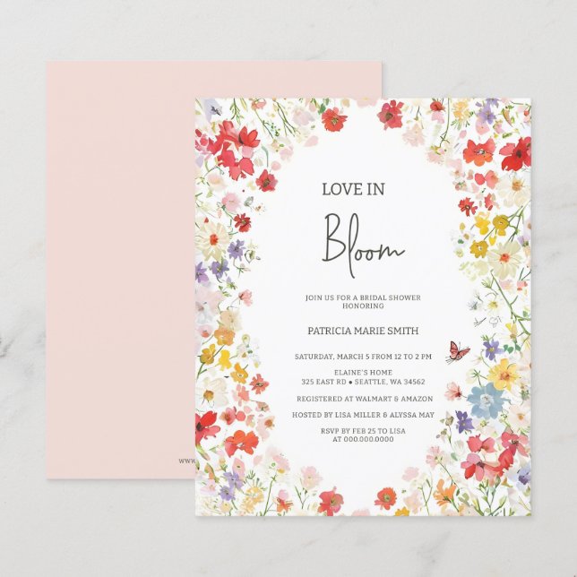 Papier Budget Love in Bloom Fleur sauvage Fête des mariée (Devant / Derrière)