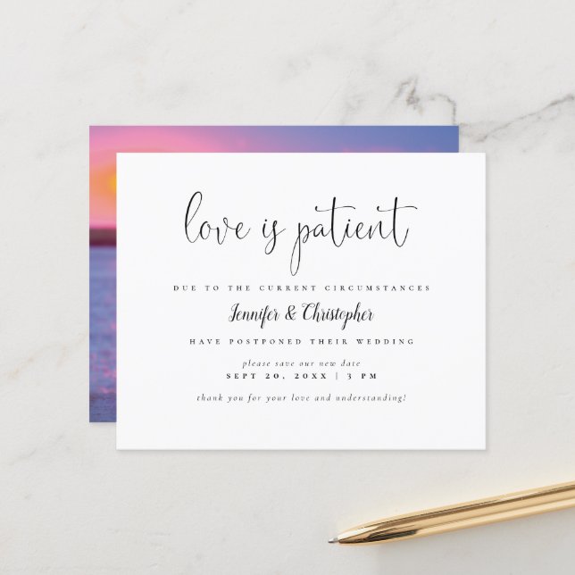 Papier Budget Love Is Patient B&W Mariage Postponton (Devant/Arrière en situation)