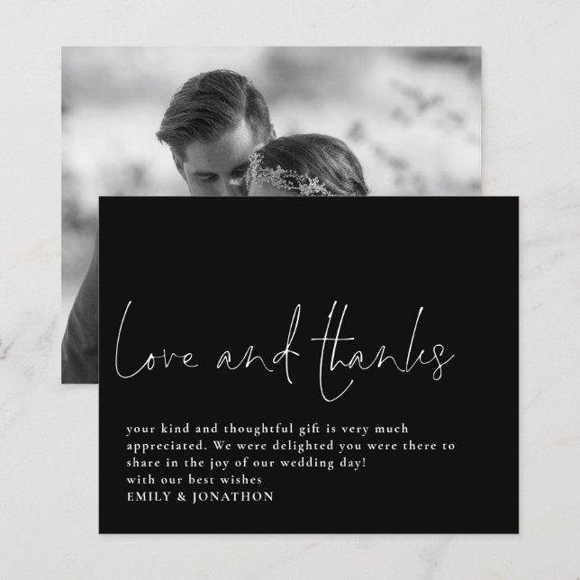 Papier Budget Love Merci Mariage photo Merci noir (Devant / Derrière)