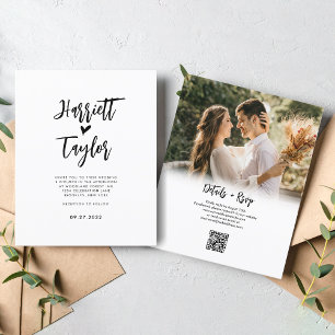 Papier BUDGET Lovely Heart Script Photo QR Code Mariage