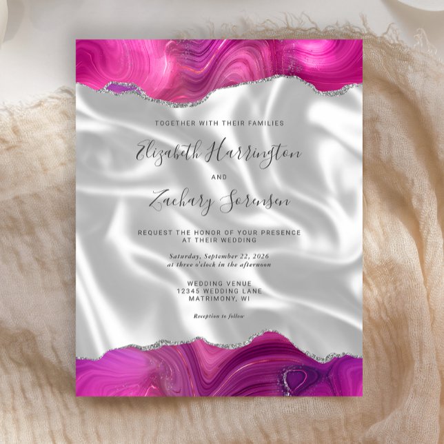 Papier Budget Magenta Argent Agate Mariage de soie blanch (Créateur téléchargé)