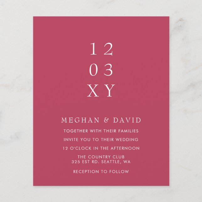 Papier Budget Magenta Faire-part de mariage moderne (Devant)