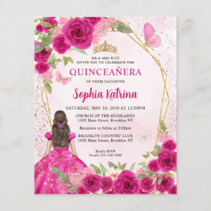 Papier Budget Magenta Gold Floral Princesse Quinceañera
