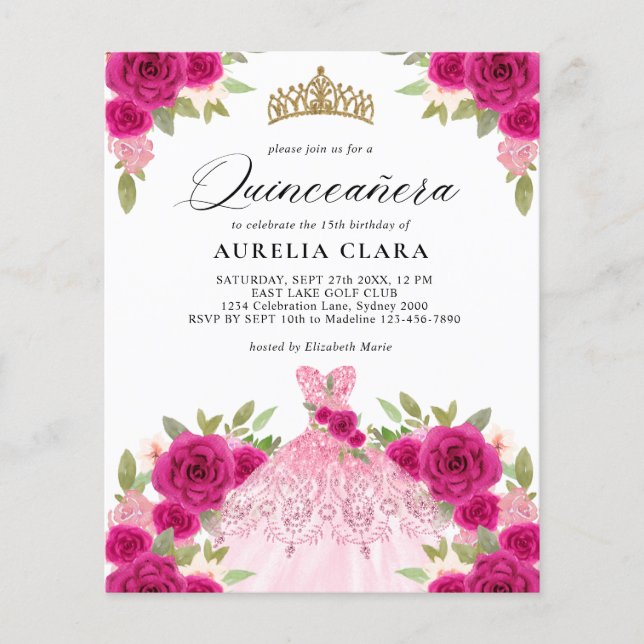 Papier BUDGET Magenta Robe rose 15e Quinceañera (Devant)