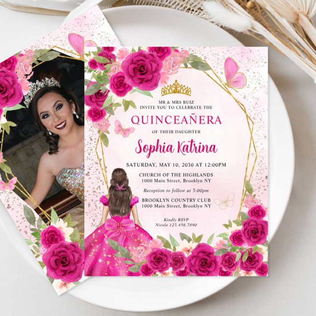 Papier Budget Magenta Rose Florale Princesse Photo Quince (Créateur téléchargé)
