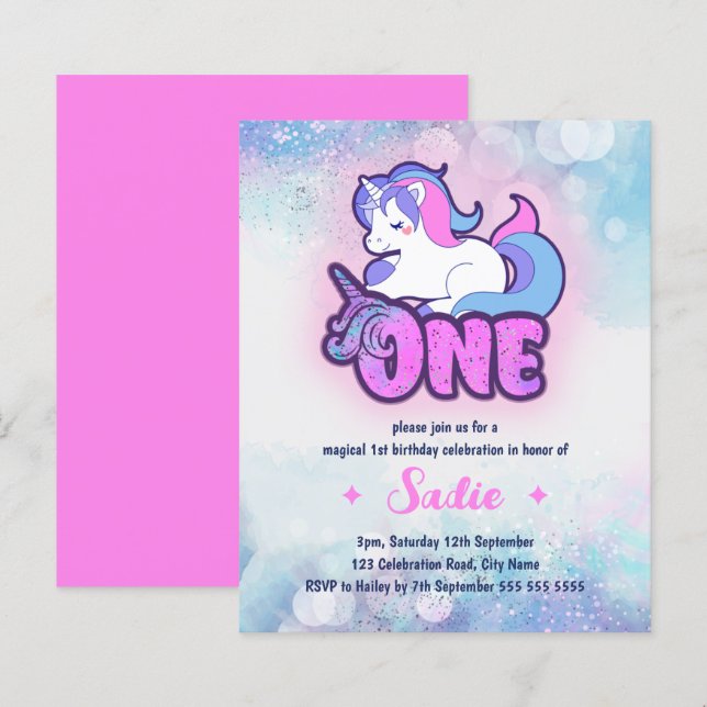Papier Budget Magical Sparkle Unicorn 1er anniversaire In (Devant / Derrière)