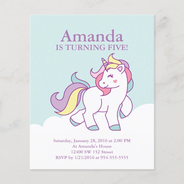 Papier Budget Magique Unicorn Pastel FILLE Anniversaire (Devant)