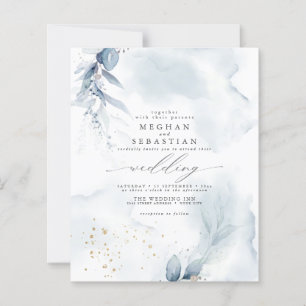 Papier Budget Mais Beau Bleu Dusty Foliage Aquarelle