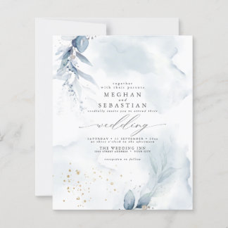Papier Budget Mais Beau Bleu Dusty Foliage Aquarelle