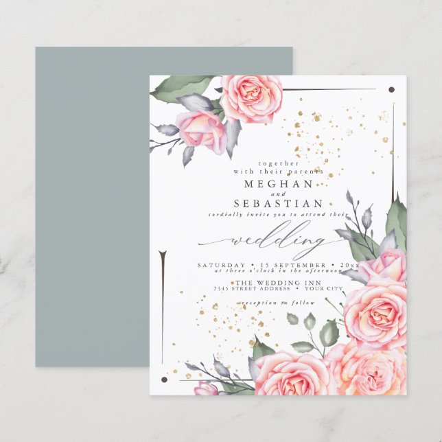 Papier Budget Mais Beau Rustique Roses de chalet (Devant / Derrière)