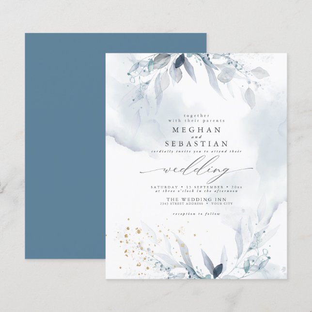 Papier Budget Mais Belle Aquarelle Bleue Dusty (Devant / Derrière)