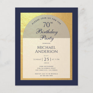 Papier Budget Man 70e anniversaire Marine Blue Gold Invit