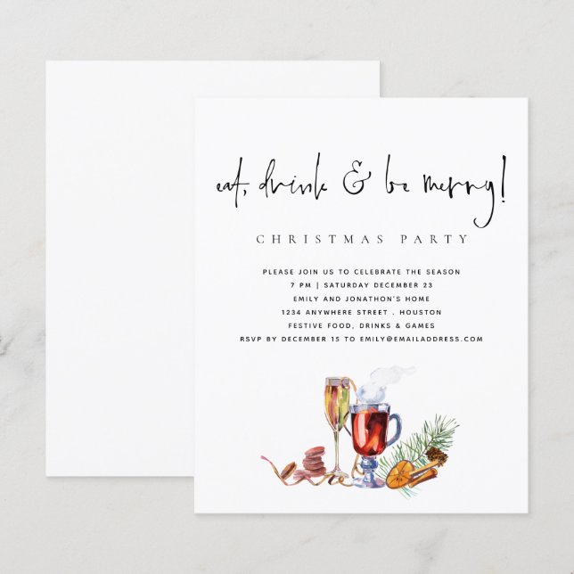 Papier Budget Manger Boire Soyez Joyeux Invitation de fêt (Devant / Derrière)