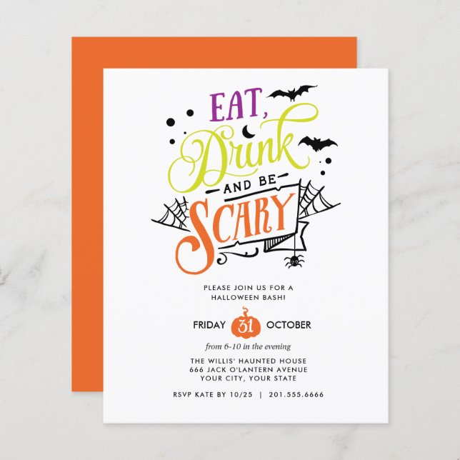 Papier BUDGET Mangez un verre et soyez effrayant Hallowee (Devant / Derrière)