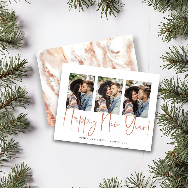 Papier Budget manuscrit du Nouvel An Rose marbre d'or (Budget Handwritten New Year Rose Gold Marble Card)