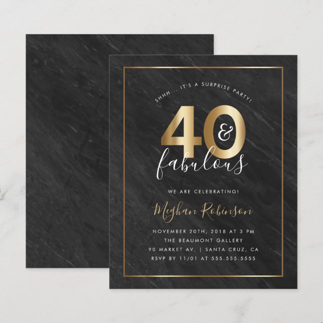 Papier Budget Marble Gold Surprise 40e fête d'anniversair (Devant / Derrière)