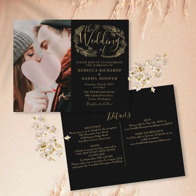 Papier Budget Mariage Black Gold Détails Invitation photo (Créateur téléchargé)