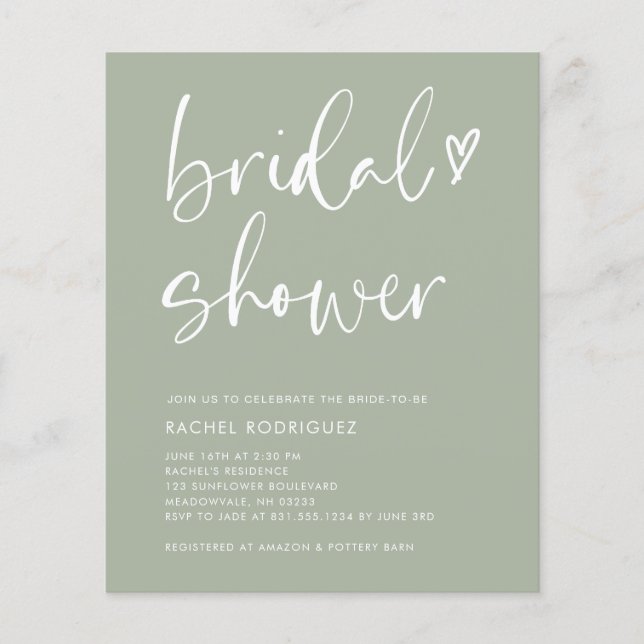 Papier BUDGET Mariage Bohème Moderne Vert Sauge (Devant)