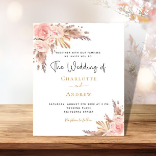 Papier Budget mariage boho pampas herbe rose or blush