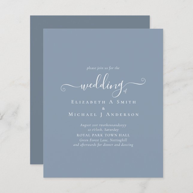 Papier Budget Mariage classique simple DUSTY BLEU (Devant / Derrière)