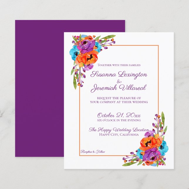Papier BUDGET Mariage d'aquarelle couleur violet orange (Devant / Derrière)