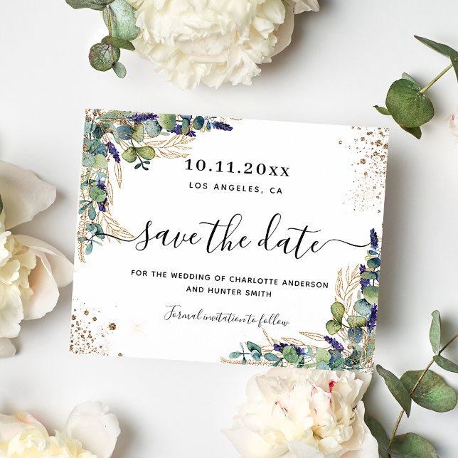 Papier Budget mariage d'eucalyptus or enregistrer la date (Créateur téléchargé)