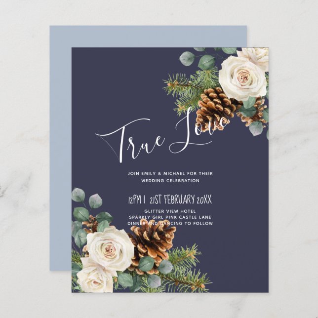 Papier BUDGET Mariage d'hiver Eucalyptus Roses de verdure (Devant / Derrière)