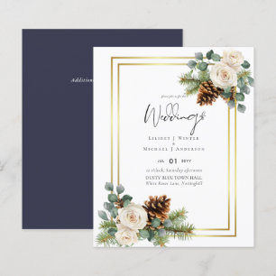 Papier BUDGET Mariage d'hiver Roses blanches Or Dusty Ble