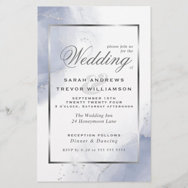 Papier Budget Mariage Dusty Blue Silver Abstrait (Devant)