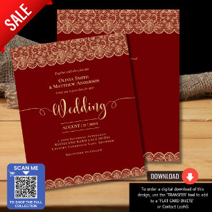 Papier BUDGET Mariage en dentelle d'or rouge profond