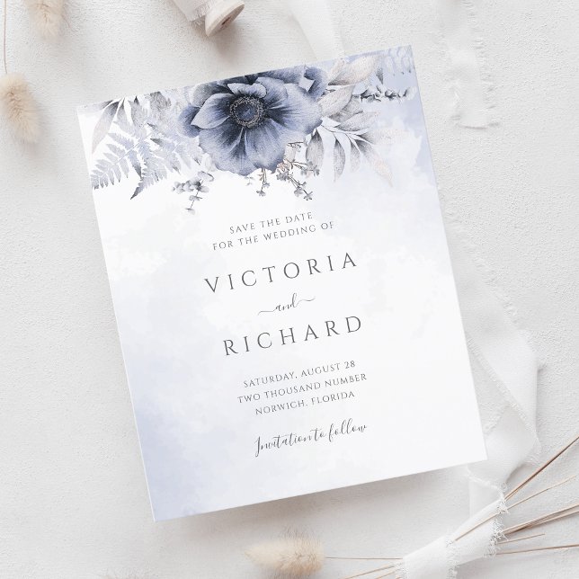 Papier Budget Mariage Fleurs Bleu Poussiéreux Enregistrer (Créateur téléchargé)