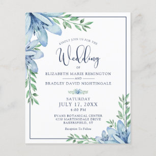 Papier Budget Mariage Floral Blue Flowers Vert Invitation