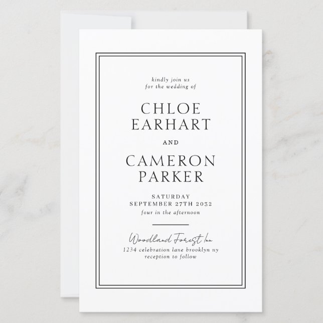 Papier BUDGET Mariage frontalier Carré noir classique off (Devant)