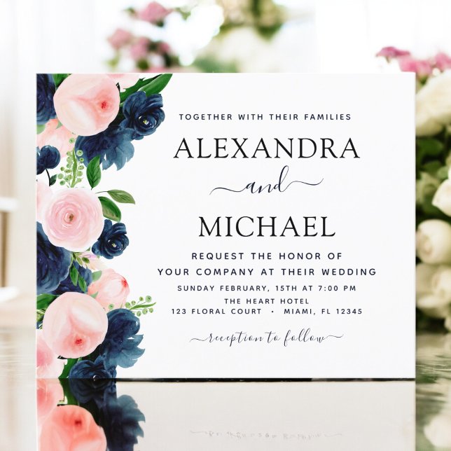 Papier Budget Mariage Marine Bleu Blush rose Floral (Créateur téléchargé)