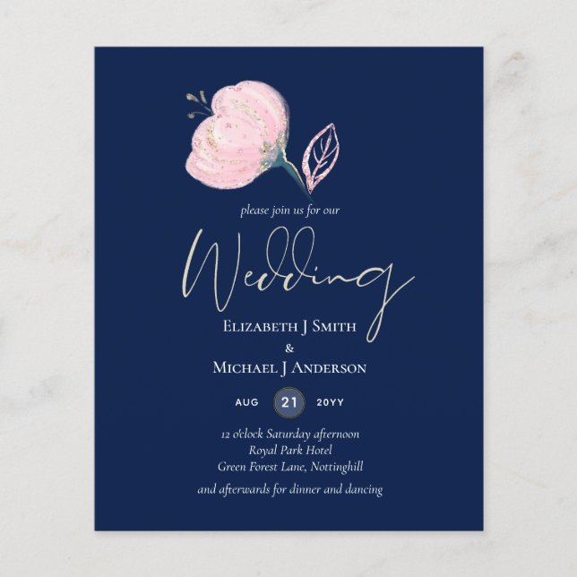 Papier Budget Mariage or bleu rose rose de la marine mode (Devant)