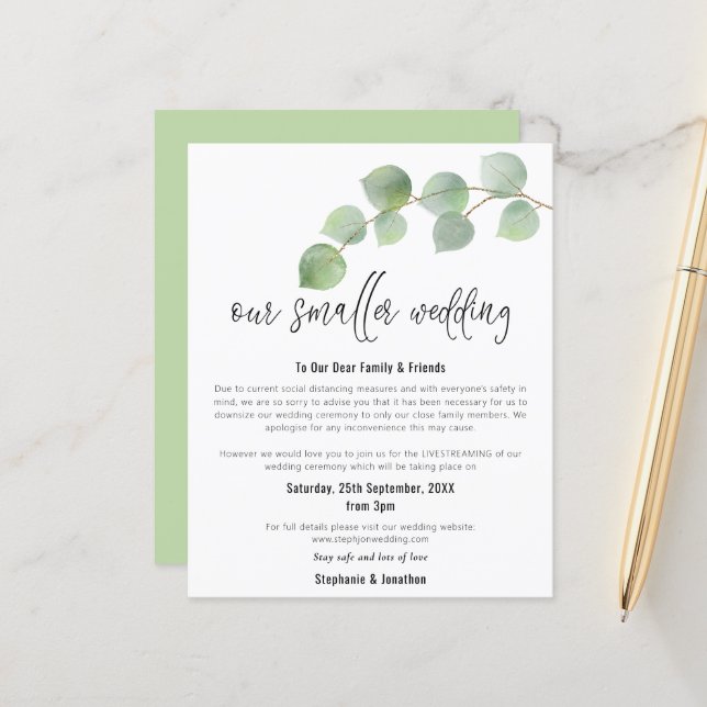 Papier Budget Mariage petit Faire-part Eucalyptus (Devant/Arrière en situation)