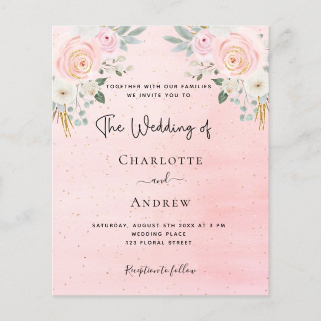 Papier Budget mariage rose pâle fleuri médias sociaux (Devant)