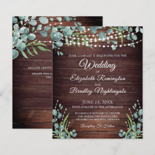 Papier Budget Mariage Rustic Wood Lights Invitation vert