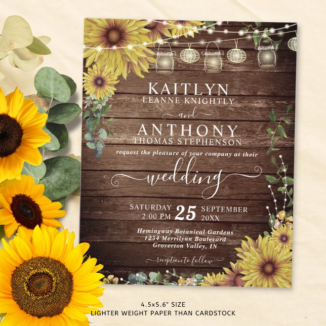 Papier Budget Mariage Rustique Bois Sunflower Lumières Ja (Créateur téléchargé)