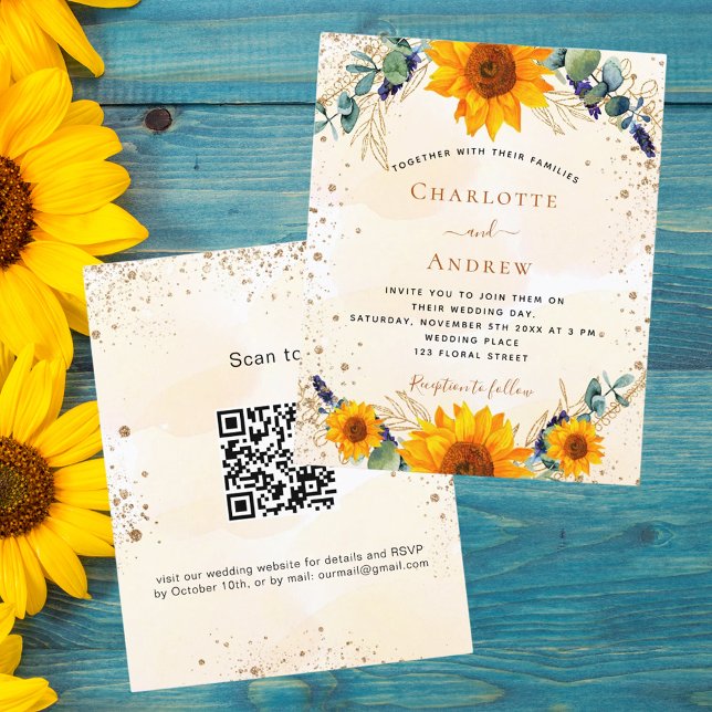 Papier Budget mariage tournesol eucalyptus QR code RSVP (Créateur téléchargé)