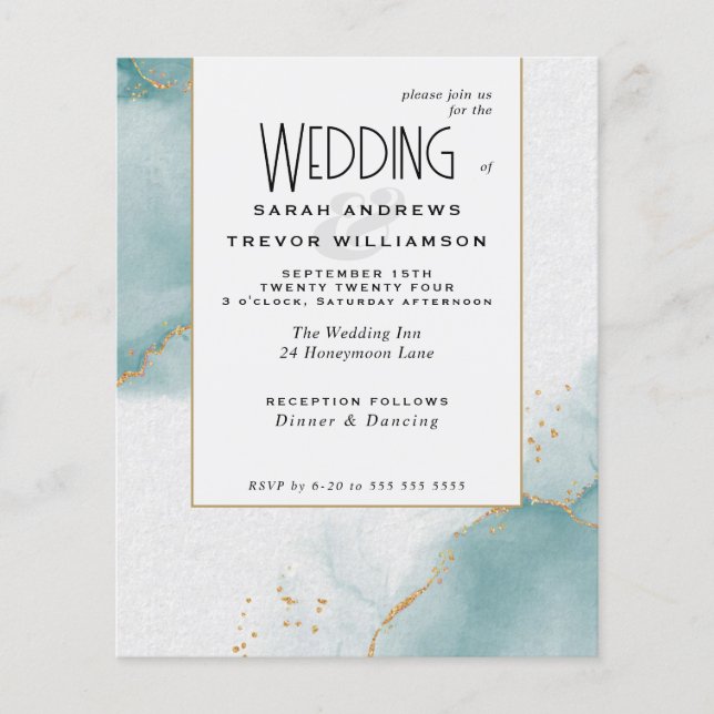 Papier Budget Mariage Turquoise Gold Abstrait Ciels marbr (Devant)