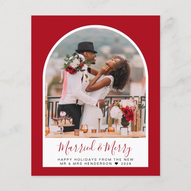 Papier Budget Marié Merry Arch Photo Red Holiday Card (Devant)
