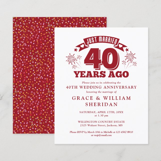 Papier Budget Marié Ruby Invitation du 40e anniversaire (Devant / Derrière)