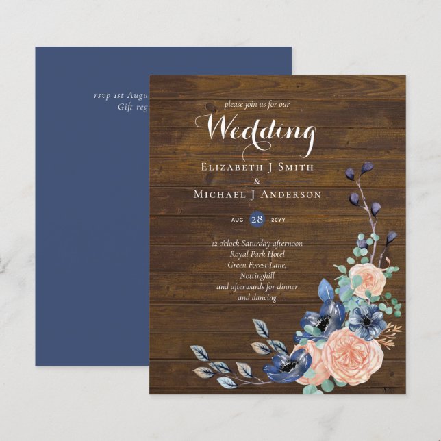 Papier Budget Marine Bleu et Mariage de corail Woodland (Devant / Derrière)