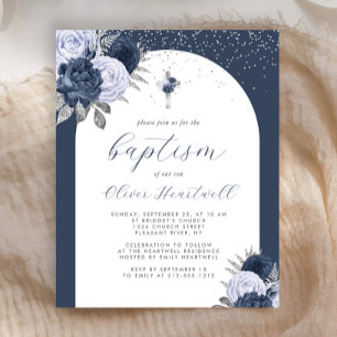 Papier Budget Marine Bleu Floral Arch Croix Garçons Baptê