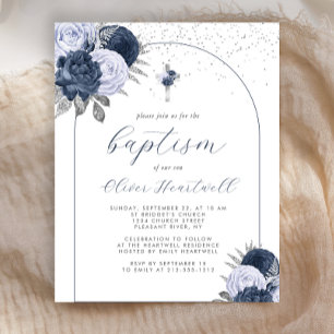 Papier Budget Marine Bleu Floral Arche Croix Garçons Bapt