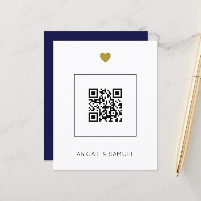 Papier Budget Marine bleu QR Code Tout en un Mariage (Devant/Arrière en situation)