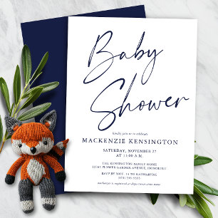 Papier Budget Marine Bleu Script Boy Baby shower Invitati